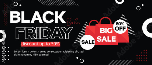 Black Friday big sale with 50 percent off shopping bags. Vector illustration