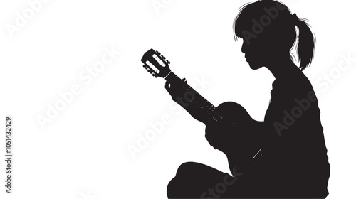 A woman playing Ukulele silhouette isolated on white background