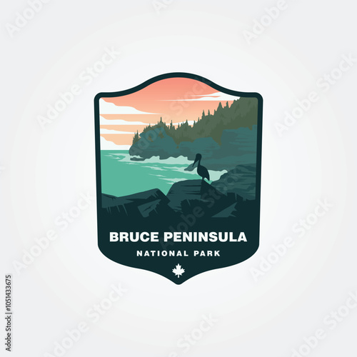 bruce peninsula national park vintage patch illustration design, canada national park print logo design