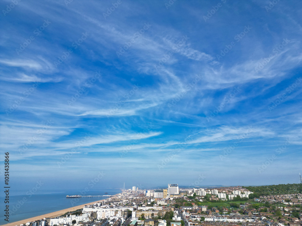 High Angle View of Most Beautiful and Attractive British Tourist Attraction of Brighton seaside resort and Beach City of East Sussex, England GB. Footage Captured with Drone's Camera on May 9th, 2024 High Angle View of Most Beautiful and Attractive British Tourist Attraction of Brighton seaside resort and Beach City of East Sussex, England GB. Footage Captured with Drone's Camera on May 9th, 2024