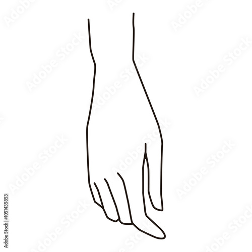 Outline of a female hand in a relaxed downward position with fingers slightly extended, suitable for fashion design, illustration, and anatomical reference.

