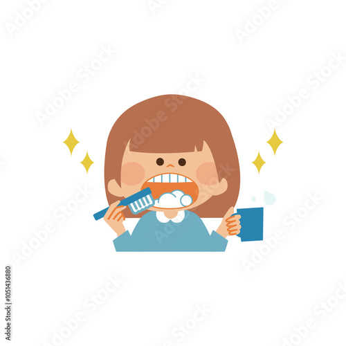 歯磨きをする子供　かわいいイラスト素材