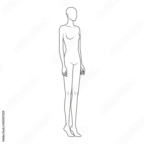 Minimalist line drawing of a female figure in a three-quarter view from the front, perfect for fashion templates and anatomical references.
