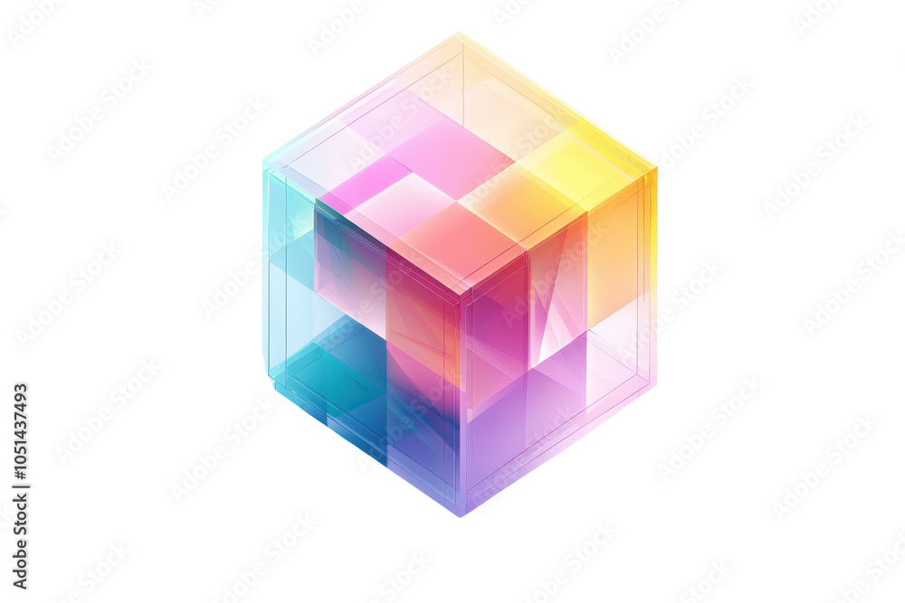 Vibrant, multicolored 3D cube with geometric patterns and gradients, illustrating modern abstract art and digital design concepts. Vibrant, multicolored 3D cube with geometric patterns and gradients, illustrating modern abstract art and digital design concepts.