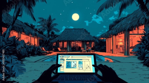 Remote work in tropical luxury resort worklife balance photo