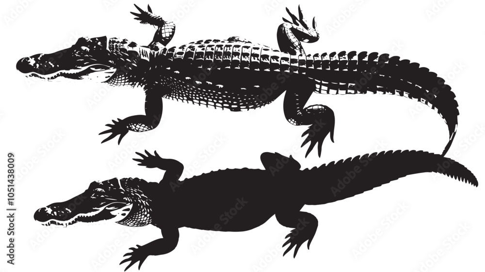 Fototapeta premium Alligators silhouette isolated in White background