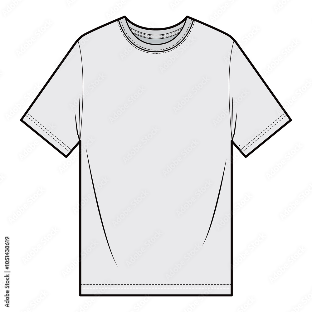 Vector illustration of an oversized, overfit tee fashion flat with short sleeves, a relaxed silhouette, and crew neck, designed for apparel templates, tech packs, and digital fashion sketches.
