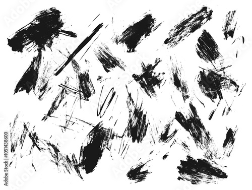 Chaotic black scribbles set, isolated on transparent cutout background photo