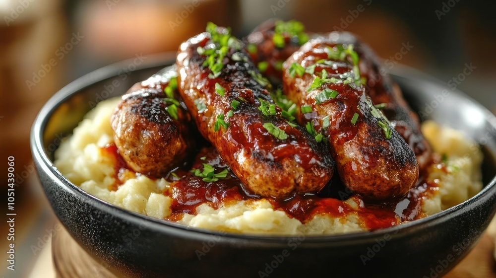 A dish of meatballs covered with tomato sauce, served over pasta and garnished with parsley. A dish of meatballs covered with tomato sauce, served over pasta and garnished with parsley.