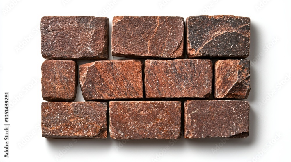 Close-up of ancient Roman rectangular stone brick with textured surface, clean white background, ideal for advertising historical construction materials