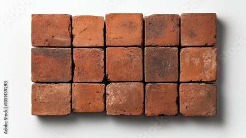 Roman stone brick, rectangular and carved, weathered by time, placed on a bright white background, combining historical design with industrial vibes photo