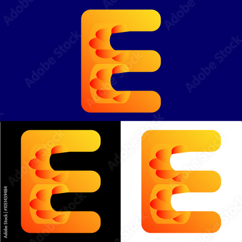 Orange and yellow bright gradient E vector logotype. Creative 3d E letter, E icon symbol logo design. 