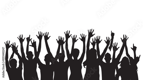 Applause people. Cheerful crowd cheering. Hands up. Silhouette vector