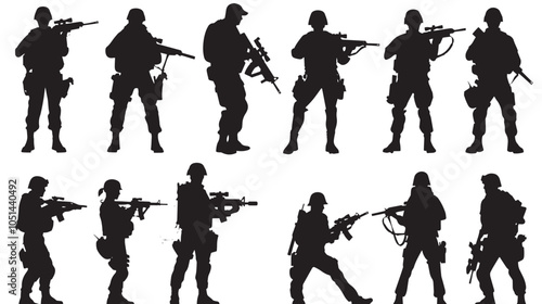 armed forces silhouette set. Collection of various realistic military Firearms