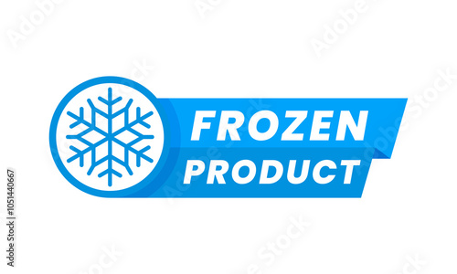 Blue frozen cold product icon, ice crystal label and badge with snowflake. Vector emblem or sticker for cold storage, freezer or items that are stored or sold in a frozen state in the food industry