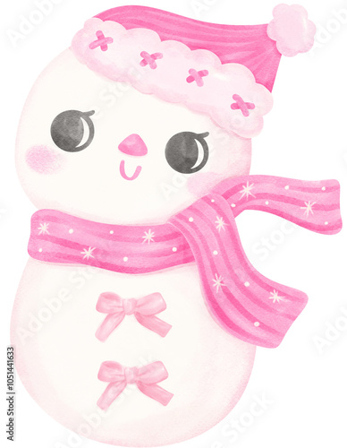 Pink Coquette Christmas Snowman girl watercolor photo