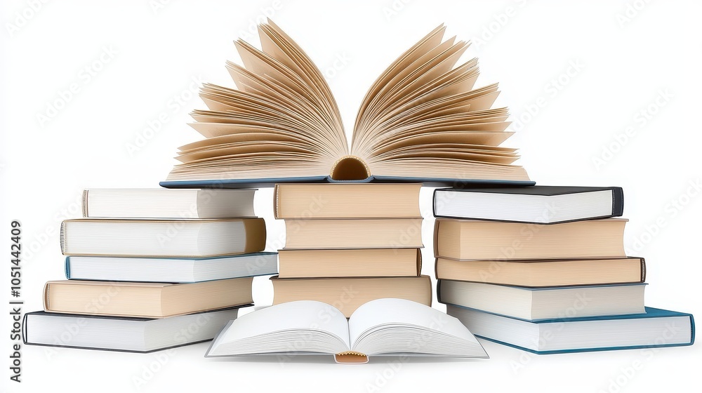 Fototapeta premium Stack of books with an open book on top