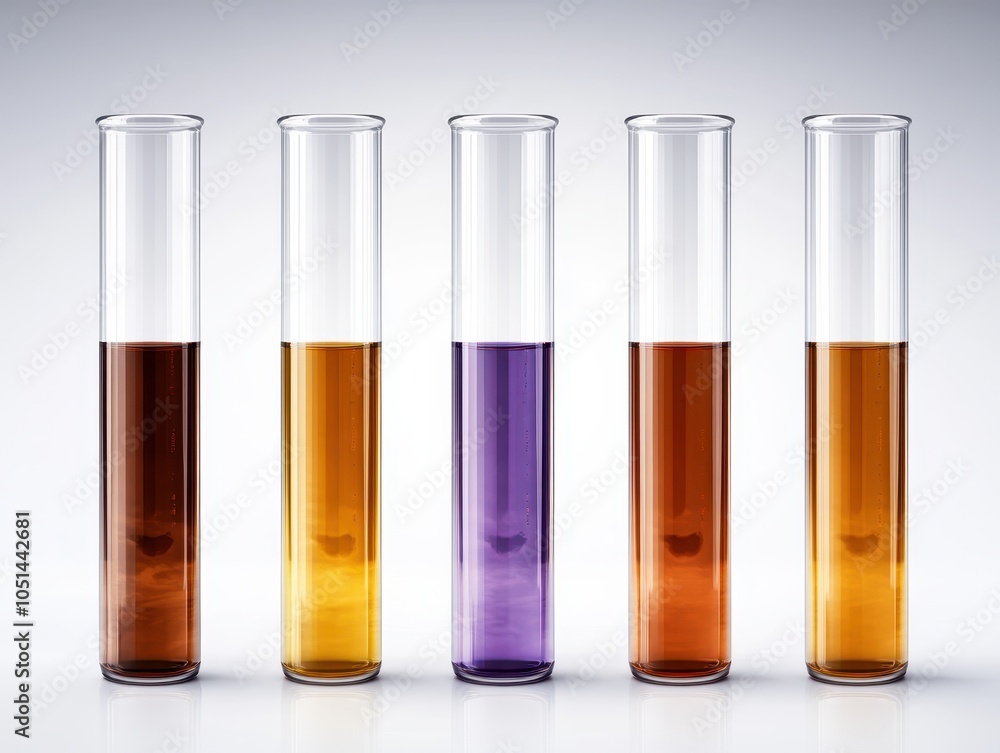 Test tubes with colorful liquids, white background Test tubes with colorful liquids, white background