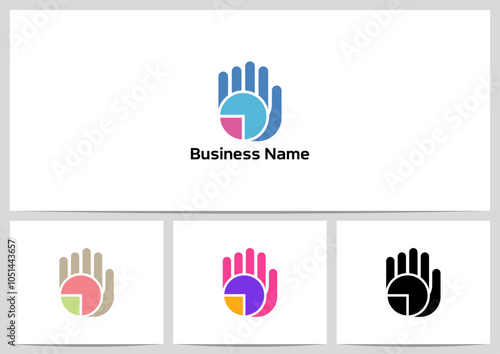 Pie Chart on Palm Hands Logo Design