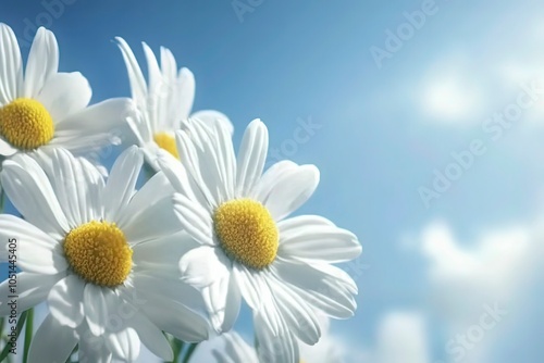 Beautiful white daisy flowers in sunny day with generative ai