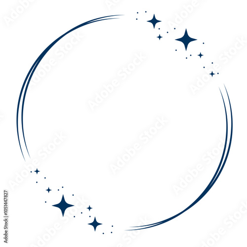 Minimalist stardust frame. Shiny star circle frame