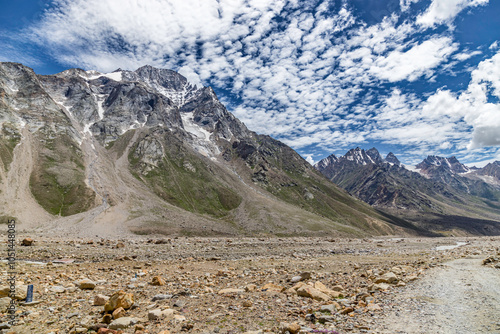 Beautiful view of himalayan mountain landscape at batal and chenab river in lahaul, gramphu-batal-kaza road himachal pradesh, India photo