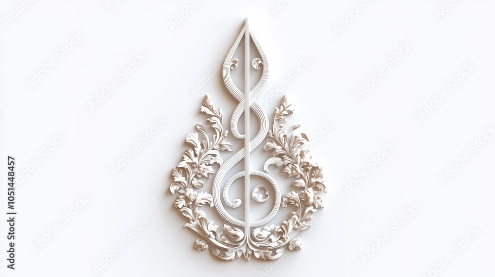 Elegant treble clef with floral patterns integrated, delicate and ornate, fine details highlighted on clean white background, decorative clipart design Elegant treble clef with floral patterns integrated, delicate and ornate, fine details highlighted on clean white background, decorative clipart design