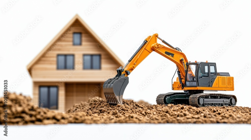 Obraz premium Excavator Digging at Construction Site for New Home Development