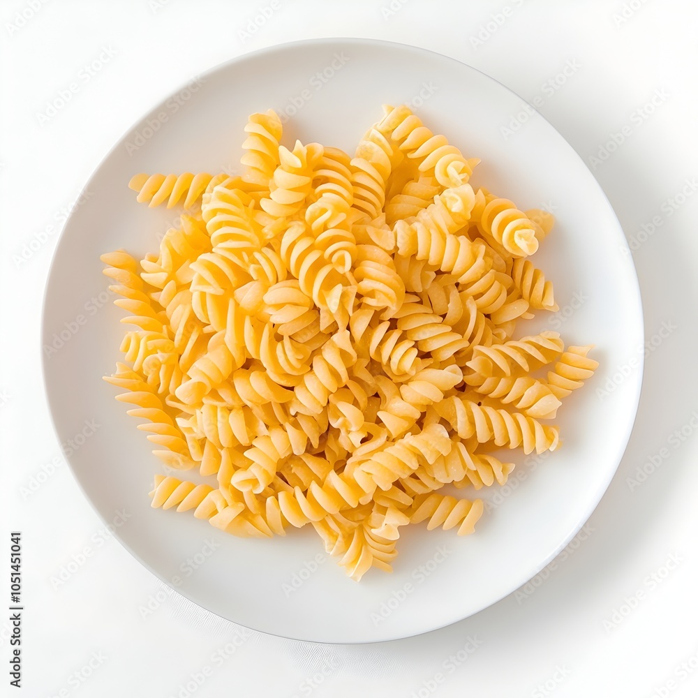 Appetizing Spiral Pasta Dish on Minimalist White Background Appetizing Spiral Pasta Dish on Minimalist White Background