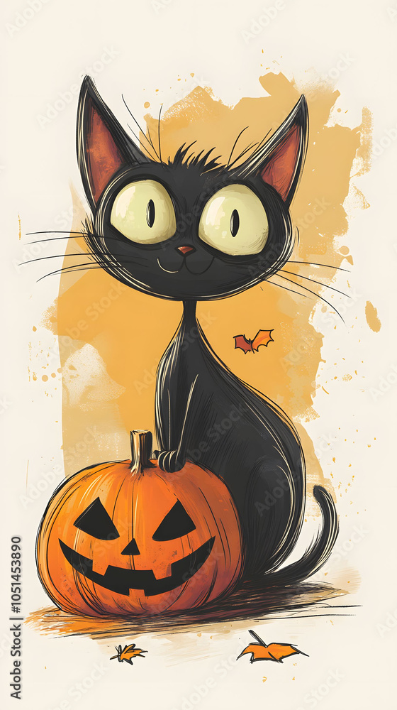 A playful black cat with yellow eyes surrounded by pumpkins under a moonlit night, capturing a fun Halloween vibe A playful black cat with yellow eyes surrounded by pumpkins under a moonlit night, capturing a fun Halloween vibe