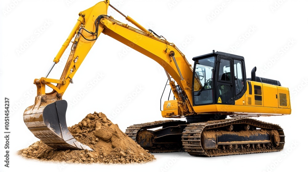 Powerful Yellow Excavator Digging Debris at Construction Site Powerful Yellow Excavator Digging Debris at Construction Site