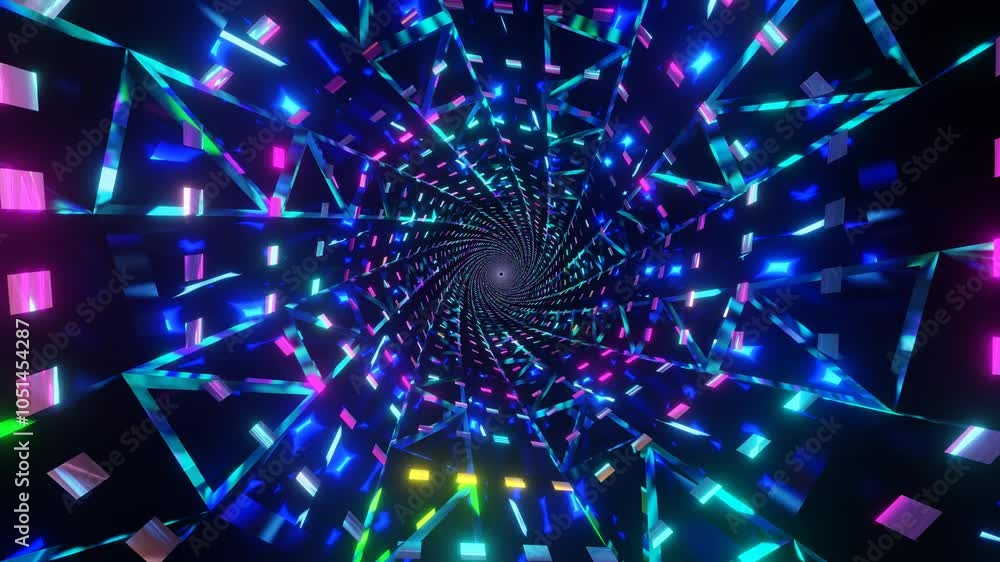 Abstract animated VJ loop background of a colorful futuristic neon cylindrical tunnel