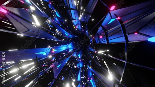 Abstract animated VJ loop background of a colorful futuristic neon cylindrical tunnel