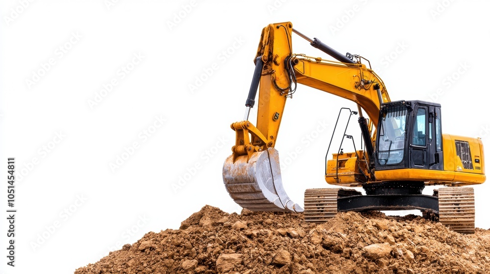 Fototapeta premium Powerful Excavator at Work on a Construction Site Digging and Moving Earth