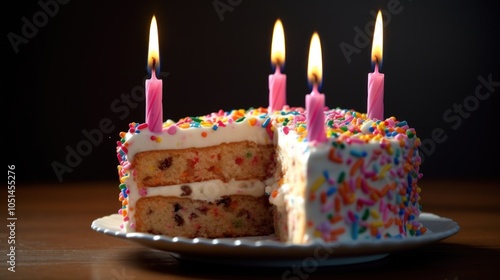 Birthday Cake with Pink Candles and Sprinkles