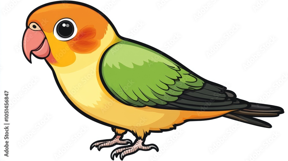 Fototapeta premium A cartoon illustration of a yellow, green, and orange parrot.
