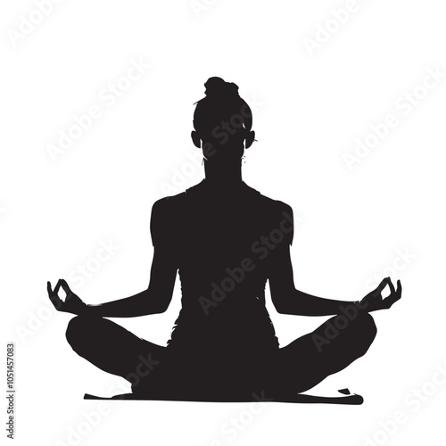 Beautiful woman doing yoga exercises, black silhouette , black silhouettes isolated on white background