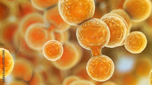 A microscopic image of Saccharomyces boulardii yeast, showcasing its structure and natural appearance with remarkable detail. Speculative Medical illustrative image