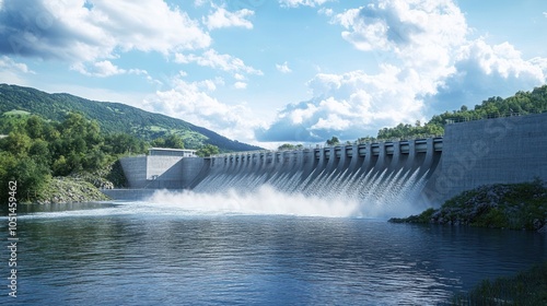 A digital water management hub controlling a dam and reservoir system, using real-time data to balance water supply and flood control efforts photo