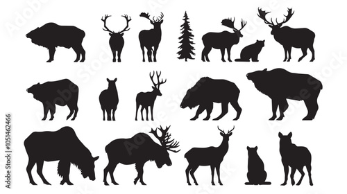 Big mammals of the northern lands vector silhouettes collection