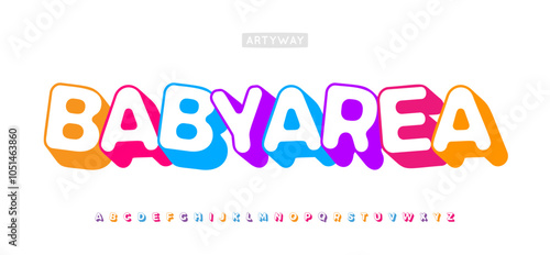 Bubble letter alphabet, vibrant rounded letters, cheerful kids style font for preschool healine, nursery decor, colorful educational materials. Childlike typography. Vector typeset.