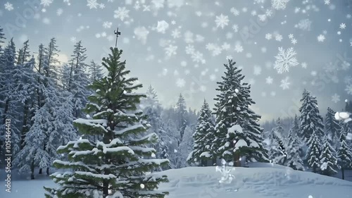 Wallpaper Mural magical Christmas scene presents beautifully decorated tree serene winter forest accompanied gentle snowfall creating looped visual space text fir december merry glacé spruce background pine new Torontodigital.ca