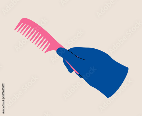 Hand holding comb. Colorful vector illustration