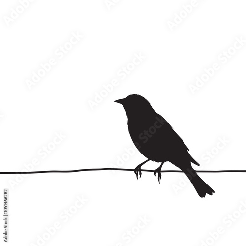 Black and white bird illustration of a silhouette on a wire