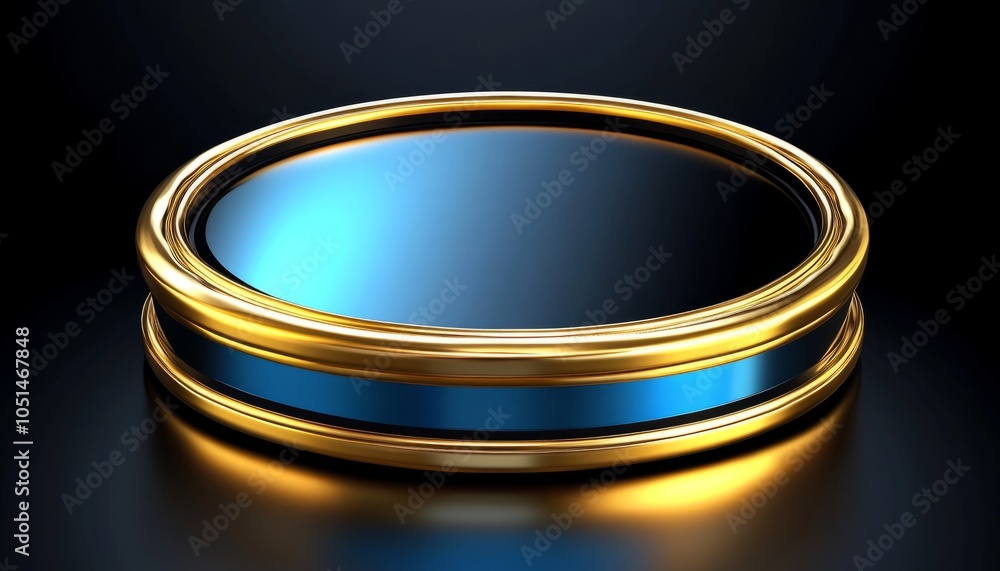 Golden Ring with Blue Band on Black Background Golden Ring with Blue Band on Black Background