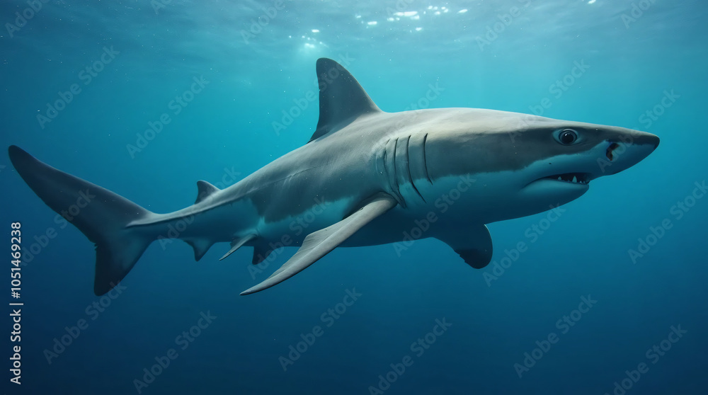 a shark swimming in the depths of the ocean a shark swimming in the depths of the ocean