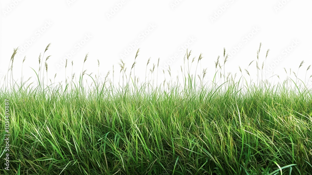 Fototapeta premium Green grass field on white background 