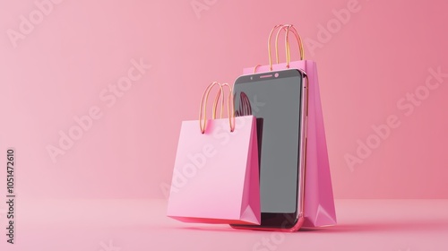 Wallpaper Mural 3D Minimal online shopping on smartphone application service, digital marketing, online buying, and online payment, summer or big sale, payment, discount for credit, 3D render, Generate AI Torontodigital.ca