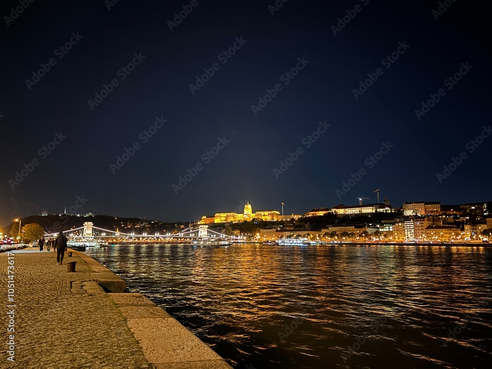 Budapest , Hungary and Danube river by night