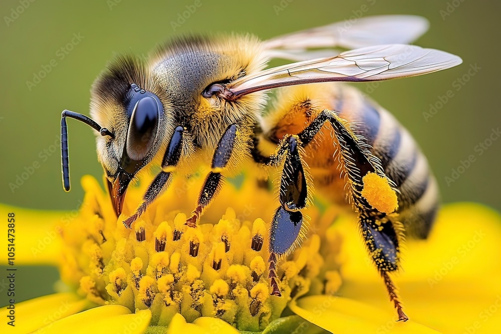 Naklejka premium bee on flower with generative ai